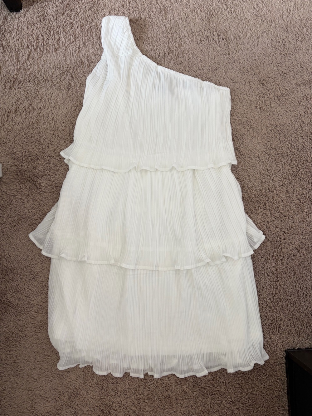One-Shoulder White Tiered Pleated Cocktail Dress
